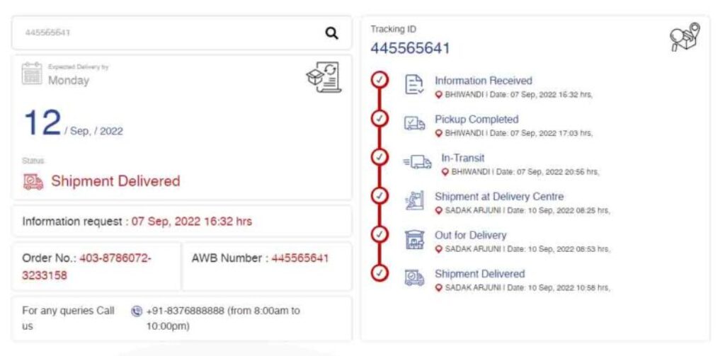 Express courier tracking number copy