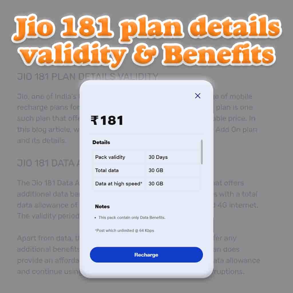 Jio 181 plan details validity