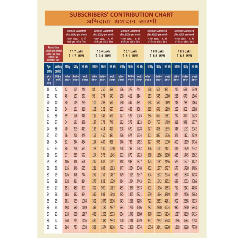 Atal Pension Yojana Scheme Chart