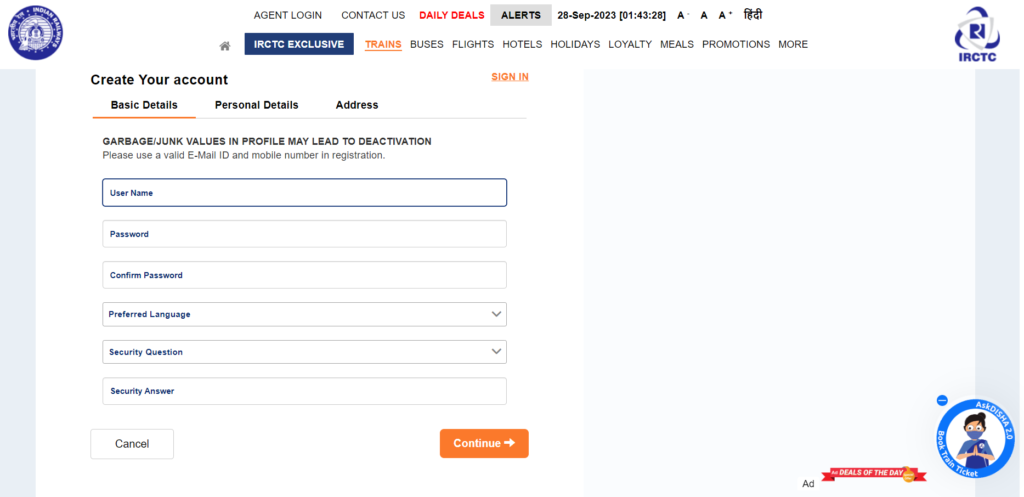 how to create irctc account